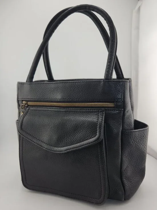 Fossil Black Pebbled Leather Tote Bag | Gold Key Charm | 1954 - Picture 3 of 7